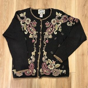 Women’s Vintage Heirloom Collectibles Black Embroidered Cardigan Sweater